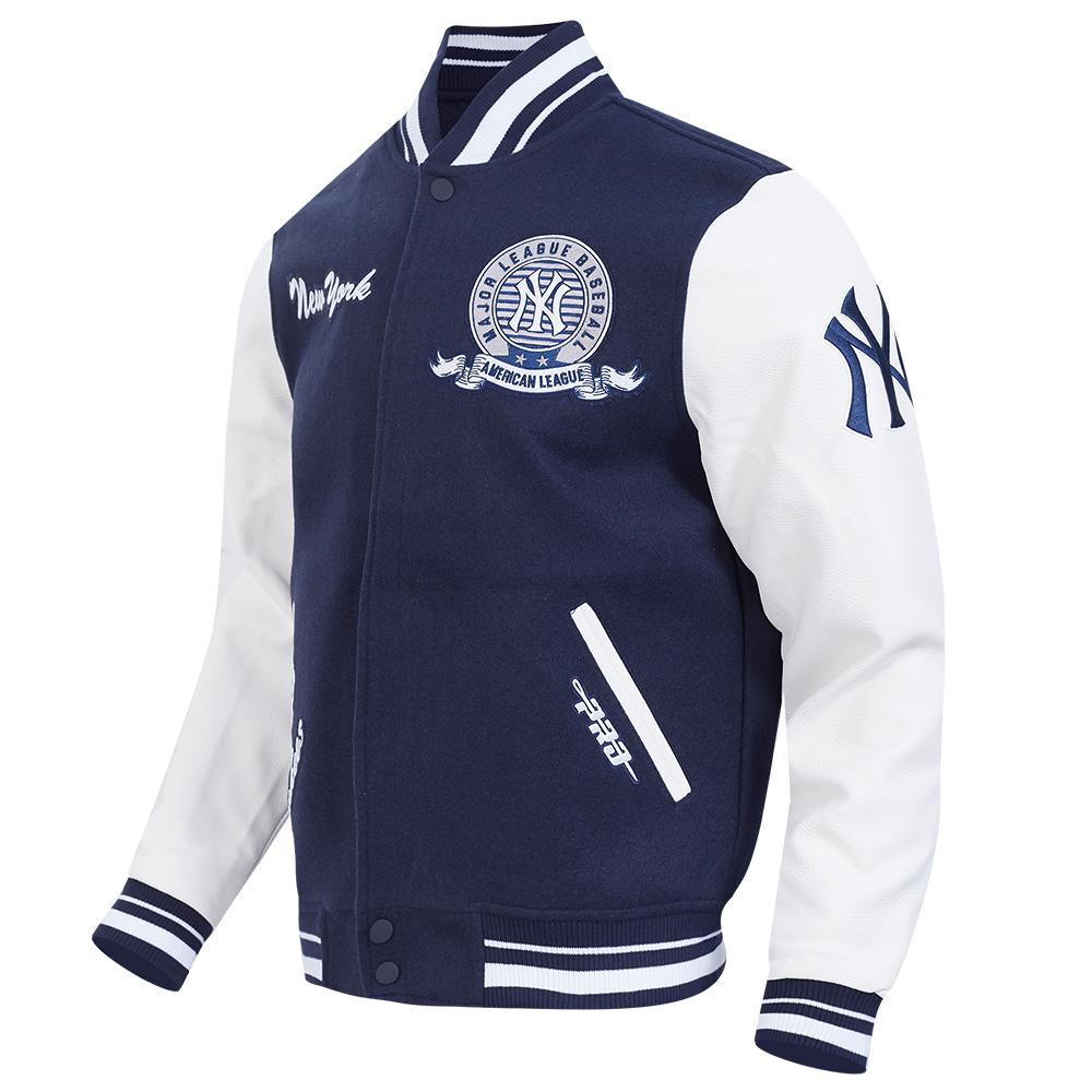 MLB NEW YORK YANKEES TEAM BADGE MEN'S RIB WOOL VARSITY JACKET (MIDNIGHT NAVY/WHITE)