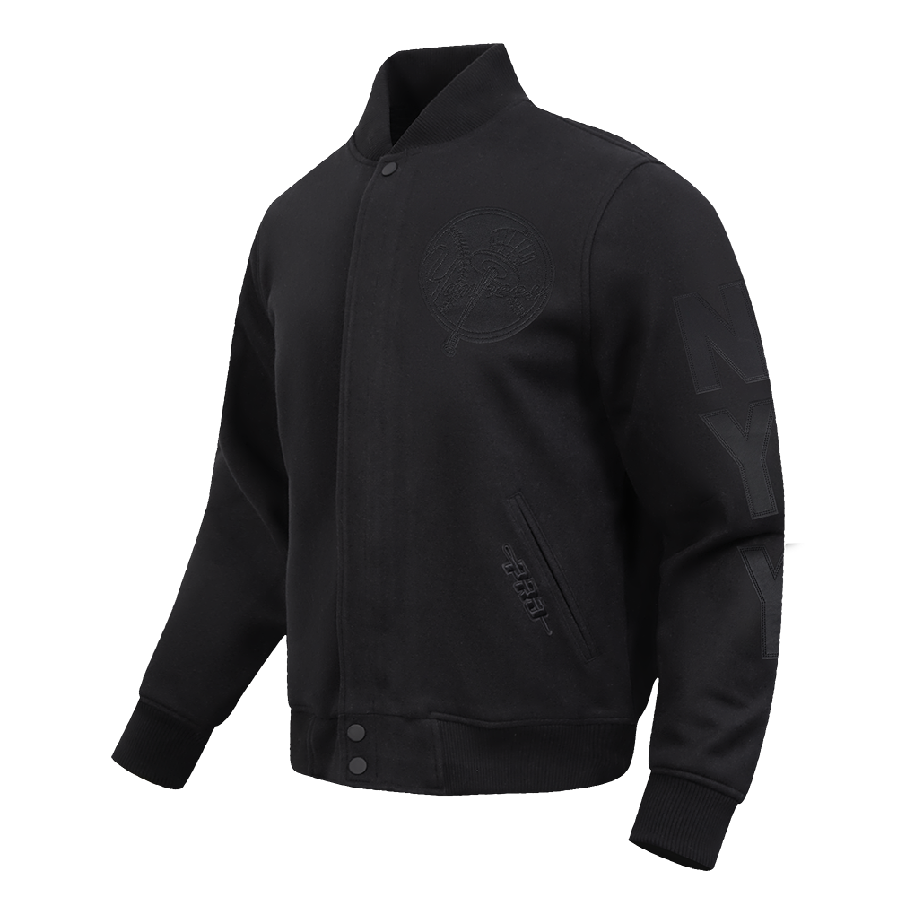 MLB NEW YORK YANKEES WASHED VANGUARD MEN'S ALL WOOL VARSITY JACKET (BLACK)