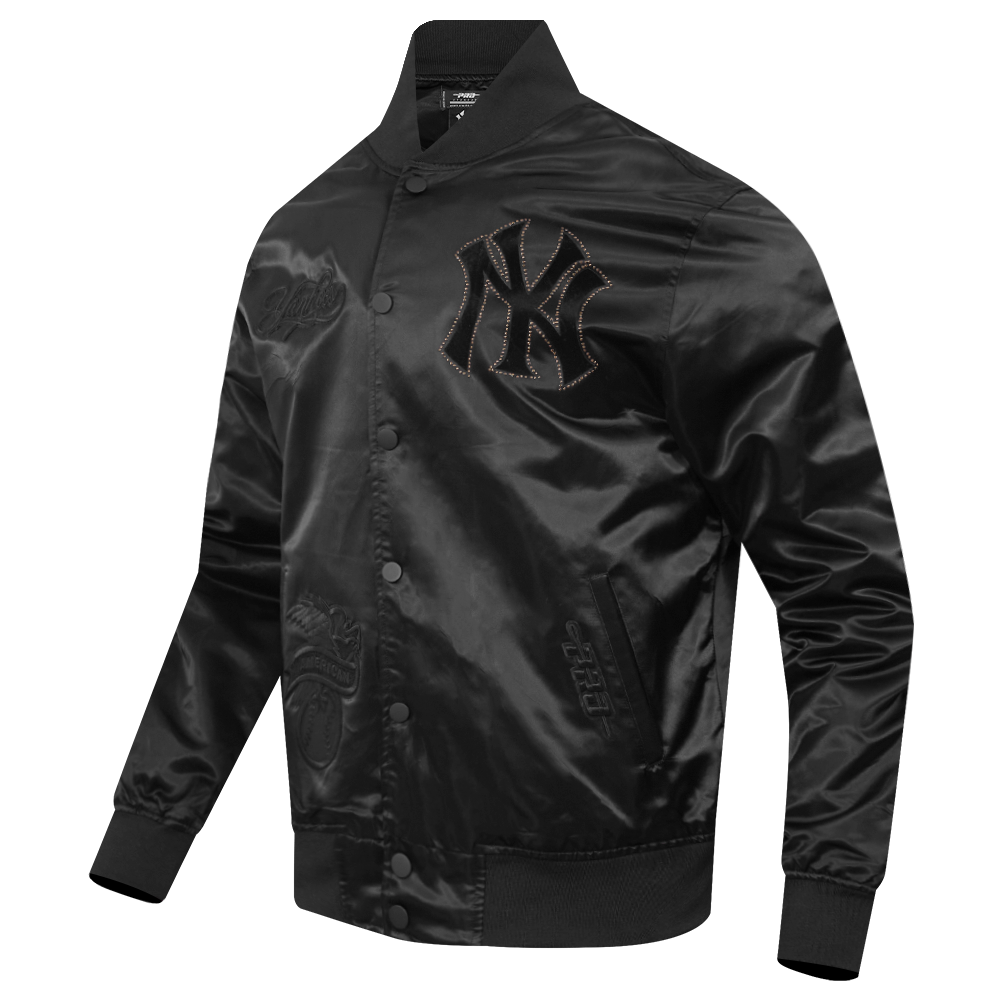 MLB NEW YORK YANKEES BLACKOUT MEN'S SATIN JACKET (BLACK)