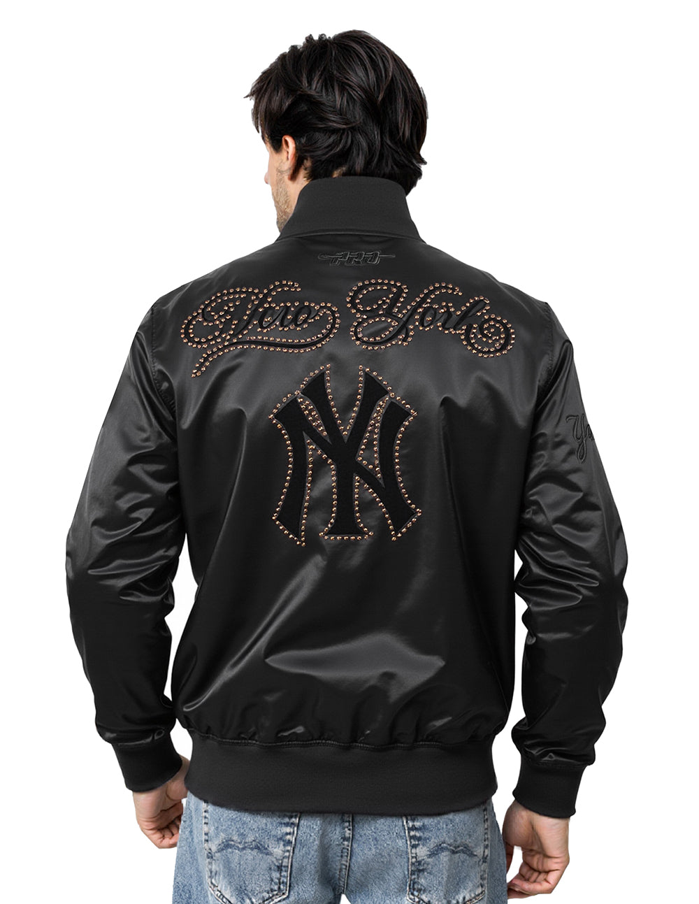 MLB NEW YORK YANKEES BLACKOUT MEN'S SATIN JACKET (BLACK)