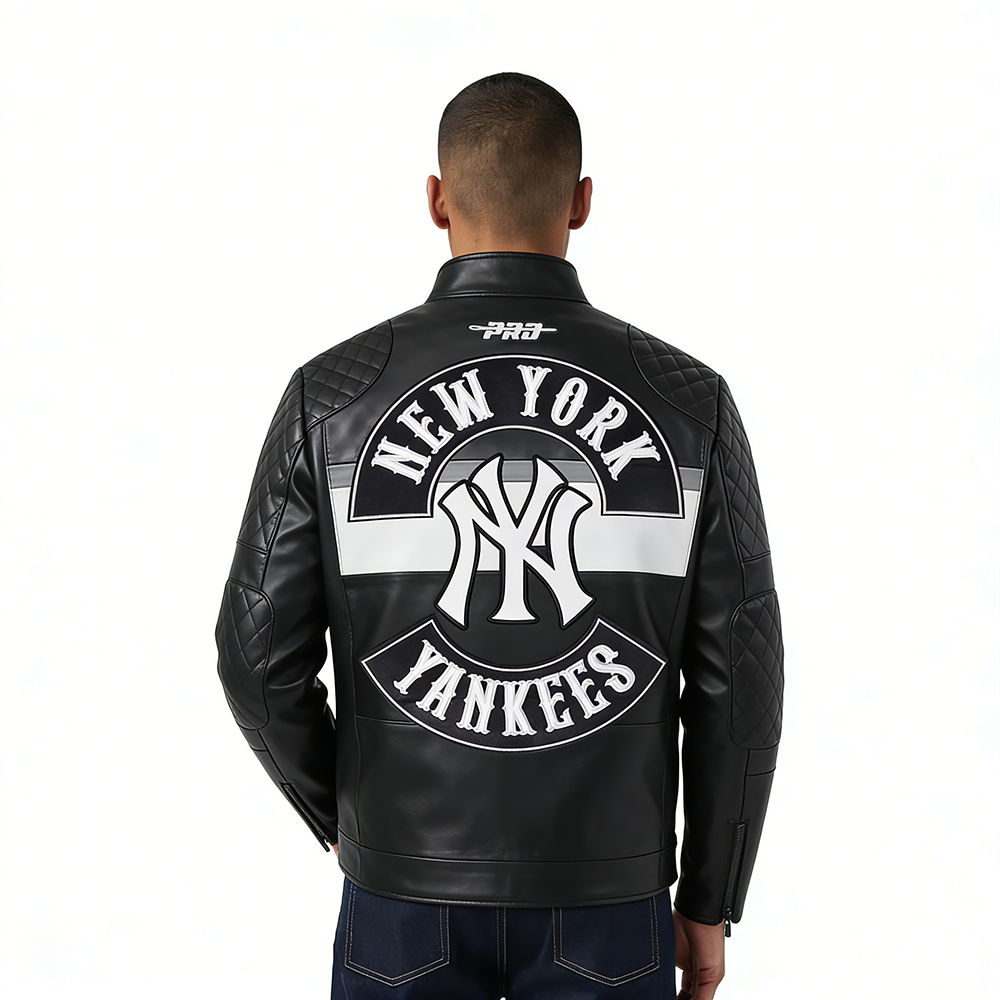 MLB NEW YORK YANKEES BORN FOR SPORT MEN'S MOTO JACKET (BLACK/WHITE)