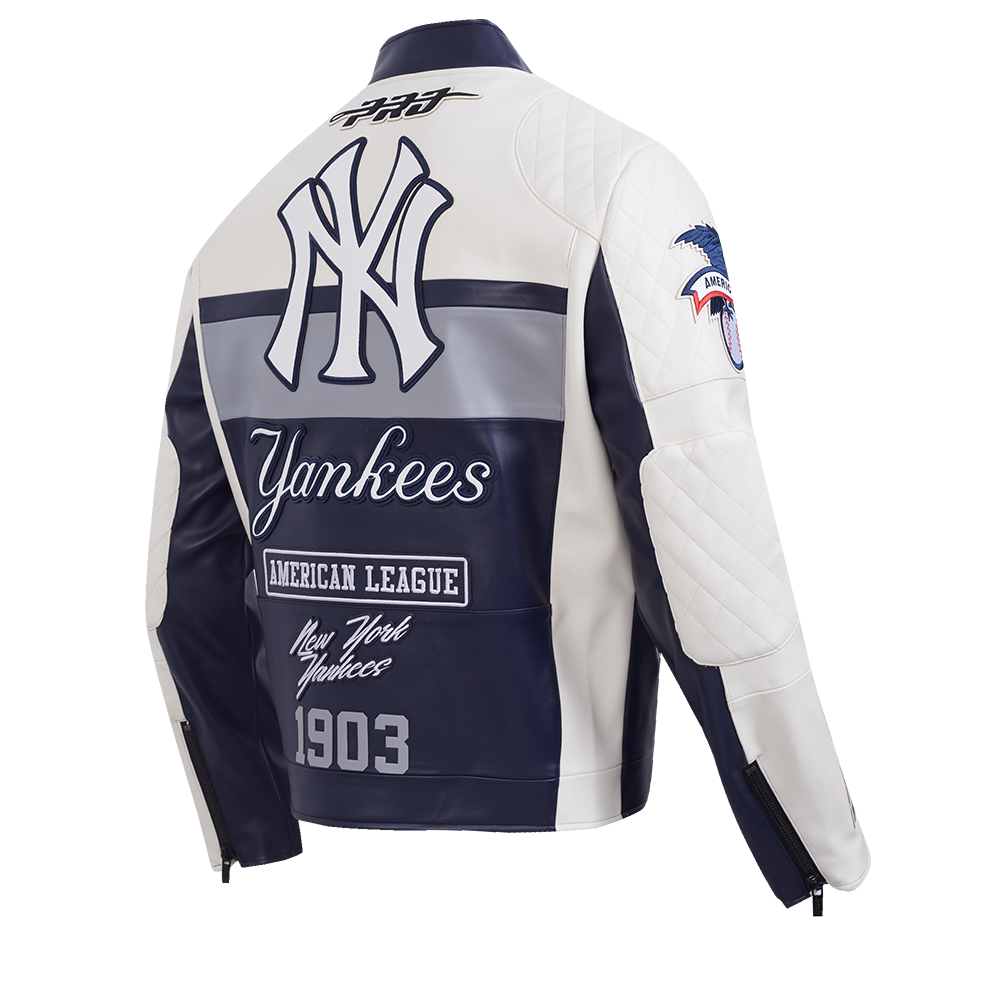 MLB NEW YORK YANKEES MEN'S MOTO JACKET (EGGSHELL/ MIDNIGHT NAVY)