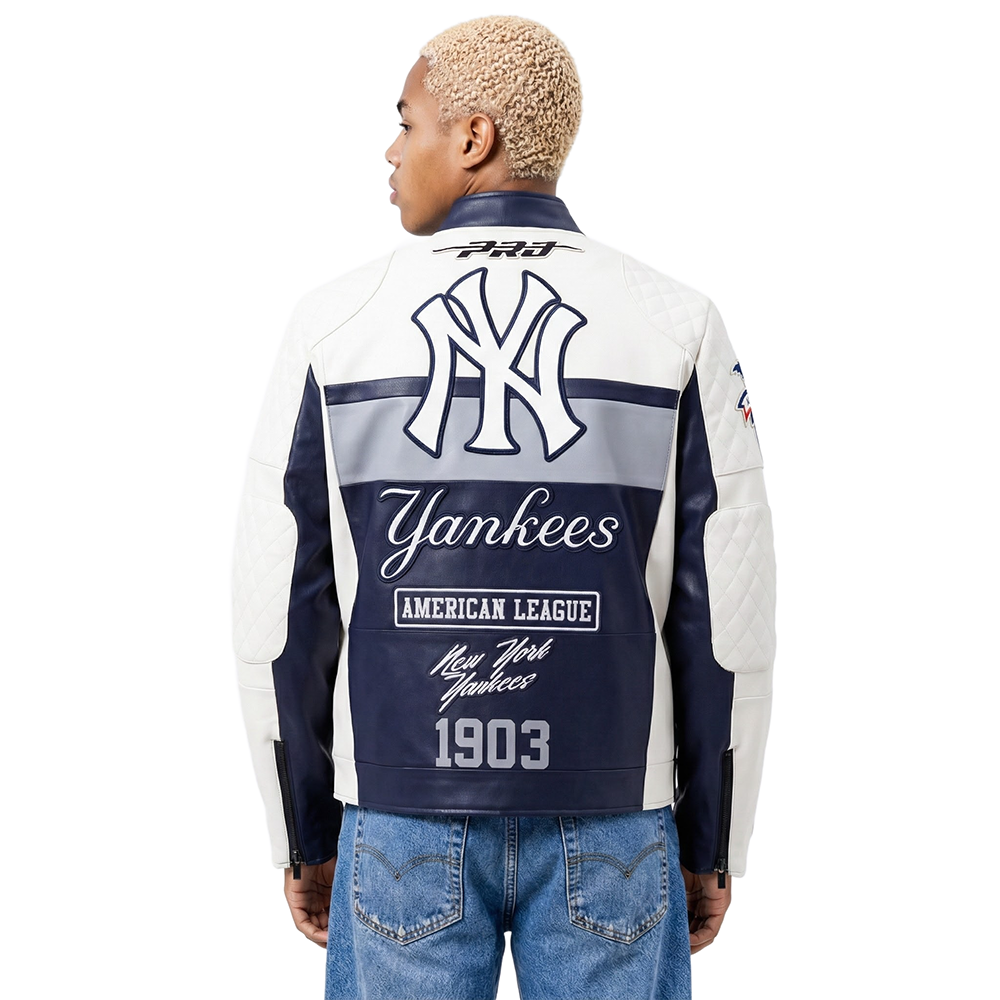 MLB NEW YORK YANKEES MEN'S MOTO JACKET (EGGSHELL/ MIDNIGHT NAVY)