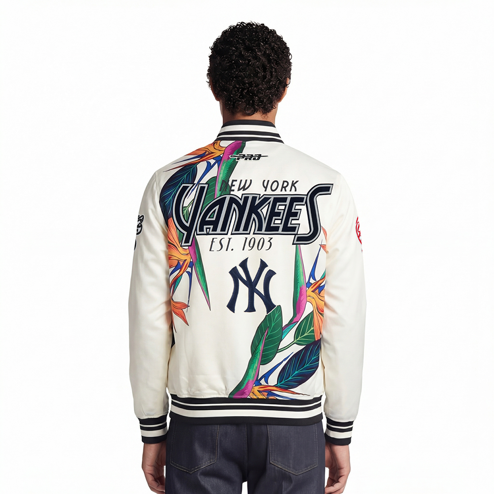 MLB NEW YORK YANKEES PARADISE MEN'S SATIN JACKET (EGGSHELL/ BLACK)