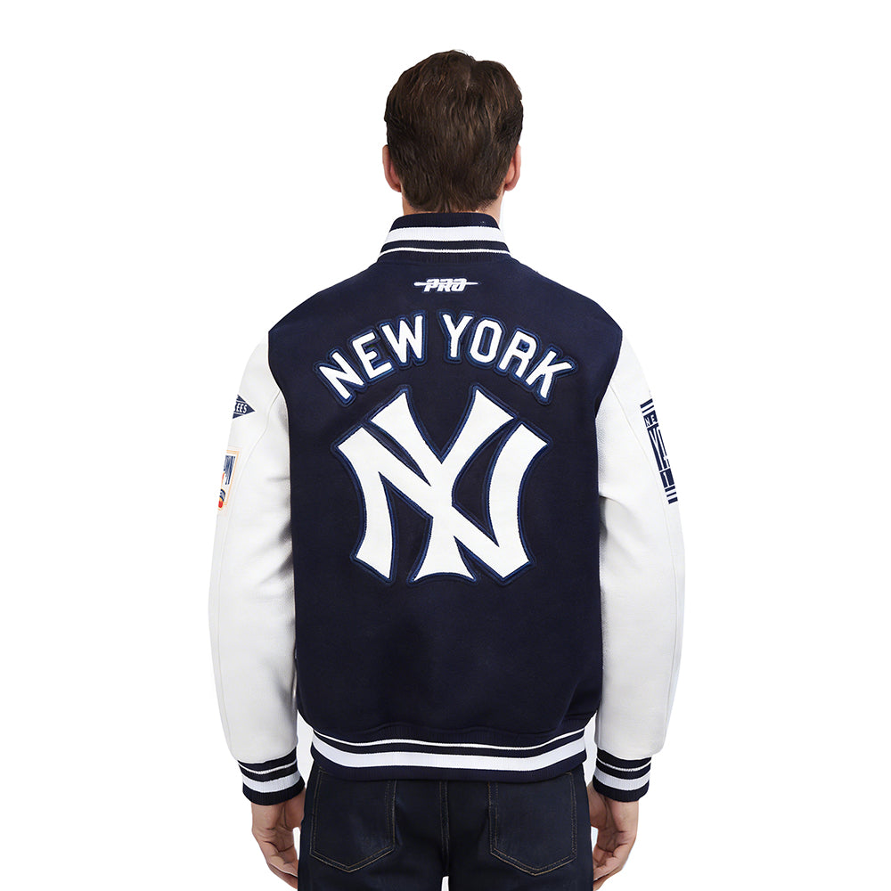 MLB NEW YORK YANKEES RETRO CLASSICS MEN'S RIB WOOL VARSITY JACKET (MIDNIGHT NAVY/WHITE)