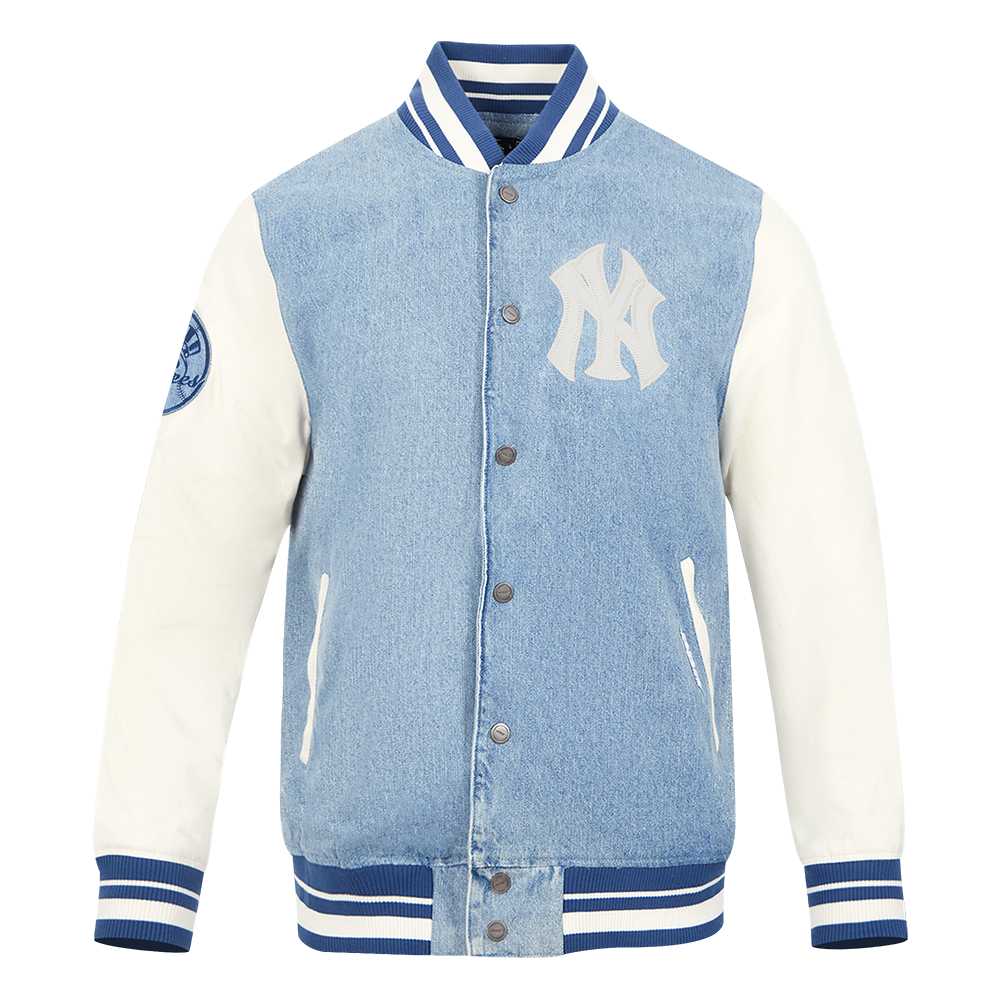 MLB NEW YORK YANKEES VARSITY BLUES MEN S DENIM VARSITY JACKET DENIM L Pro Standard