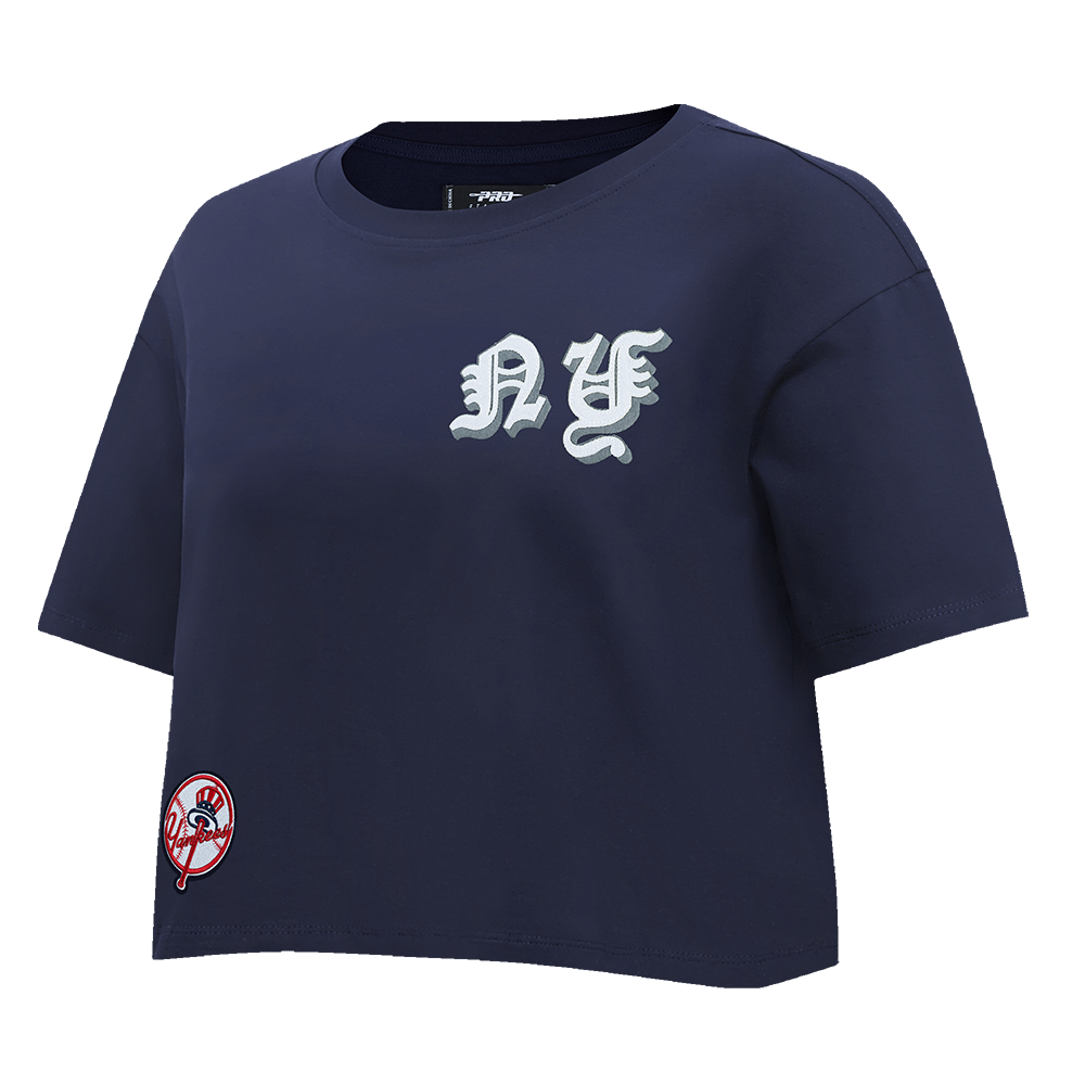 MLB NEW YORK YANKEES OLD ENGLISH WOMEN'S SJ BOXY TEE (MIDNIGHT NAVY)