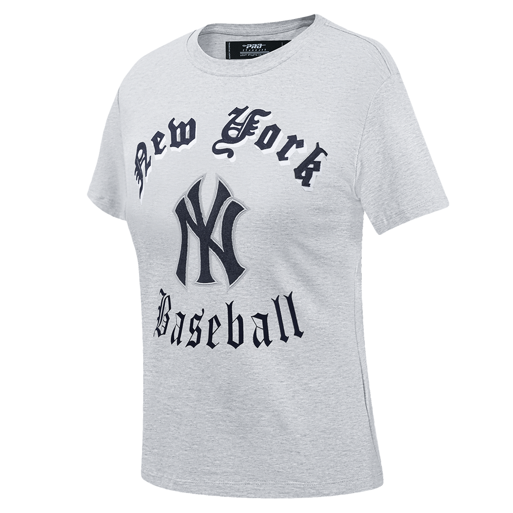 MLB NEW YORK YANKEES OLD ENGLISH WOMEN'S SINGLE JERSEY SLIM FIT TEE (HEATHER GREY)