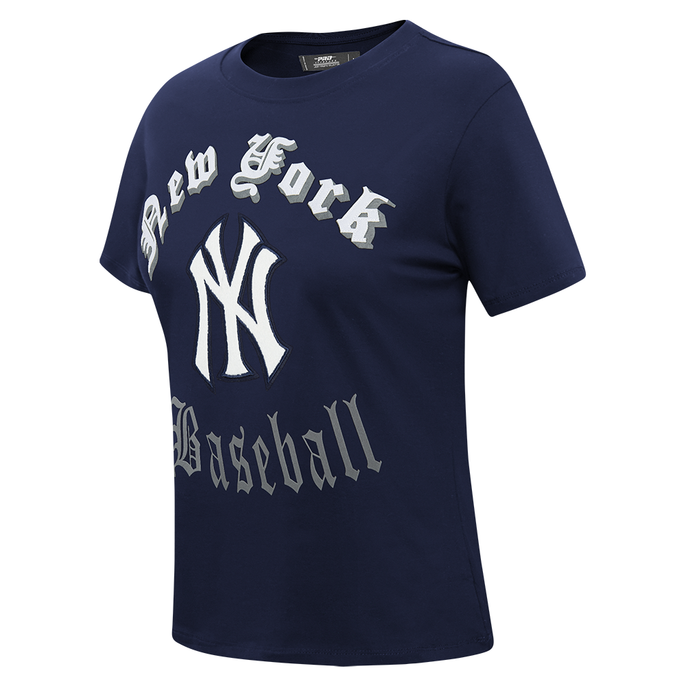 MLB NEW YORK YANKEES OLD ENGLISH WOMEN'S SINGLE JERSEY SLIM FIT TEE (MIDNIGHT NAVY)
