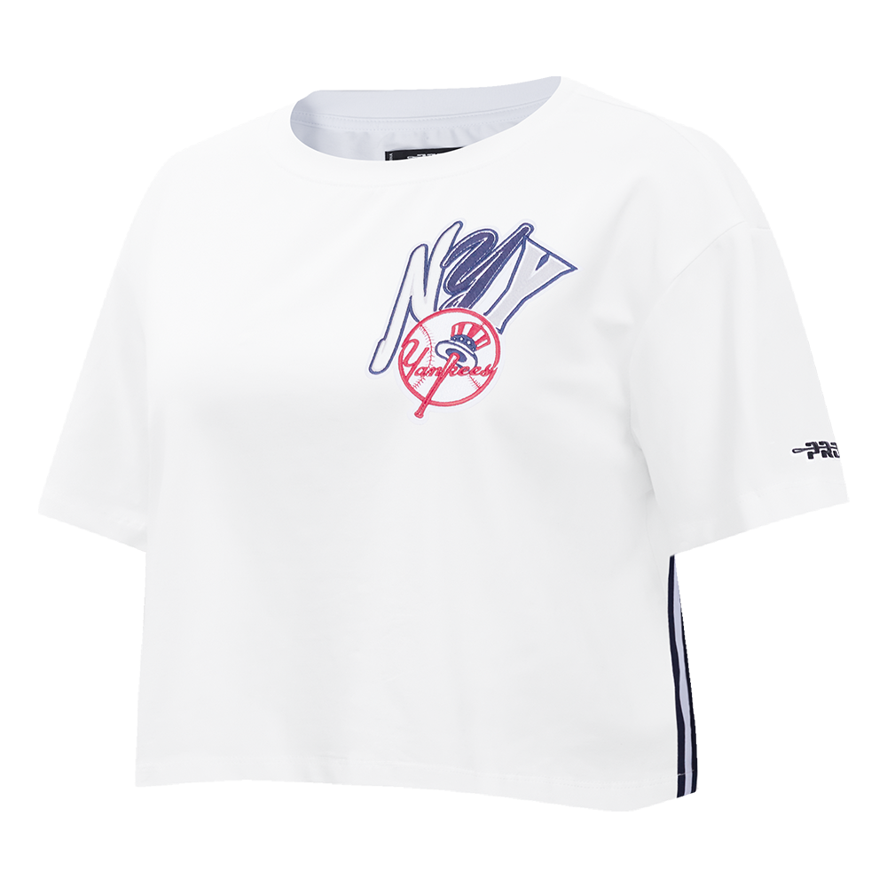 MLB NEW YORK YANKEES CITY RANSOM WOMEN'S SINGLE JERSEY BOXY TEE (WHITE)