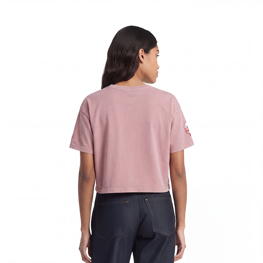 MLB NEW YORK YANKEES WASHED JEWELS WOMEN'S S/S BOXY TOP (WASHED MAUVE)