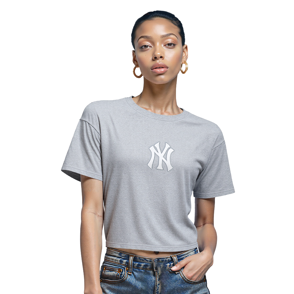 MLB NEW YORK YANKEES WINGSPAN WOMEN'S SJ BOXY TEE (DARK HEATHER GRAY)