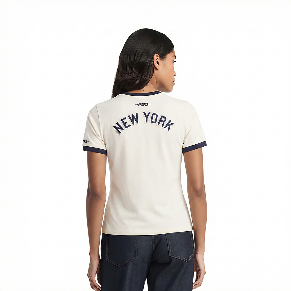 MLB NEW YORK YANKEES RETRO CLASSICS WOMEN'S S/S SLIM TOP (EGGSHELL/ MIDNIGHT NAVY)