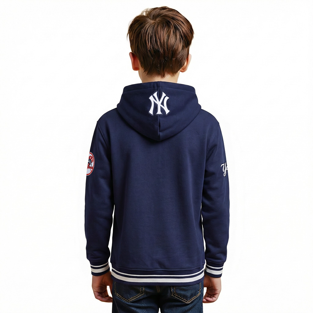 NEW YORK YANKEES SCRIPT TAIL BIG BOY'S RIB FLEECE PO HOODIE (MIDNIGHT NAVY)