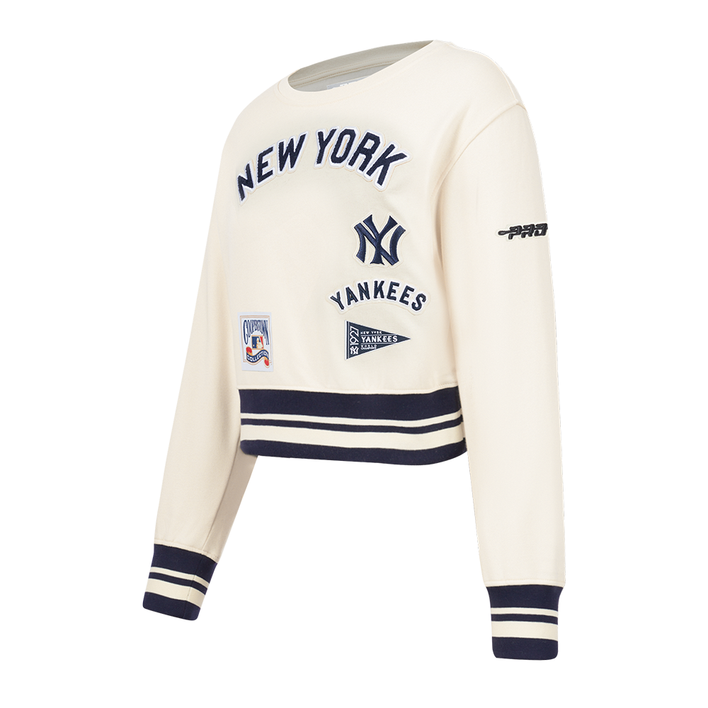 MLB NEW YORK YANKEES RETRO CLASSIC BIG GIRLS RIB FLEECE CREWNECK (EGGSHELL/ MIDNIGHT NAVY)