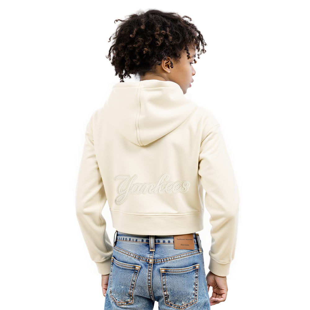 MLB NEW YORK YANKEES NEUTRAL BIG GIRL'S  FLEECE PO HOODIE (EGGSHELL)