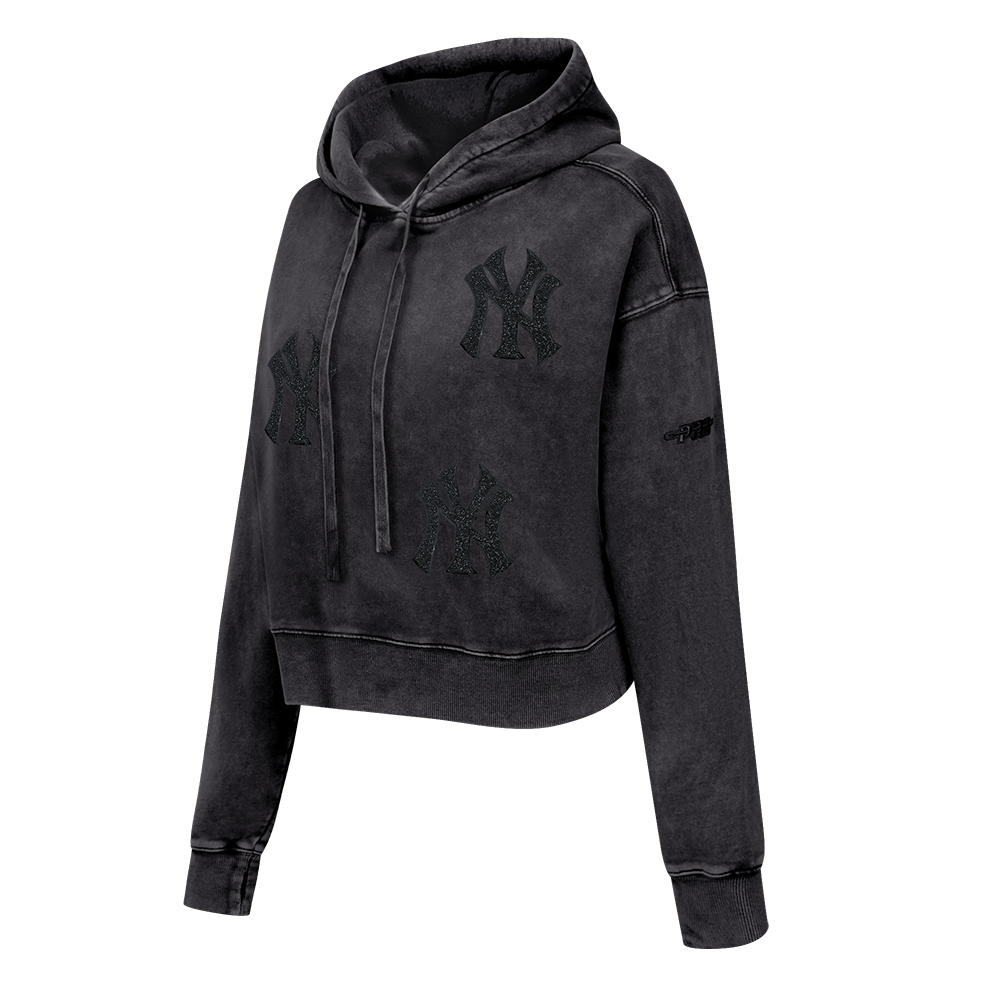 MLB NEW YORK YANKEES WASHED CRYSTALLINE WOMEN'S ENZYME WASH FT CROPPED (WASHED BLACK)
