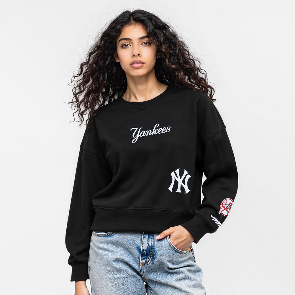 MLB NEW YORK YANKEES WINGSPAN WOMEN'S FLC CREWNECK (BLACK)