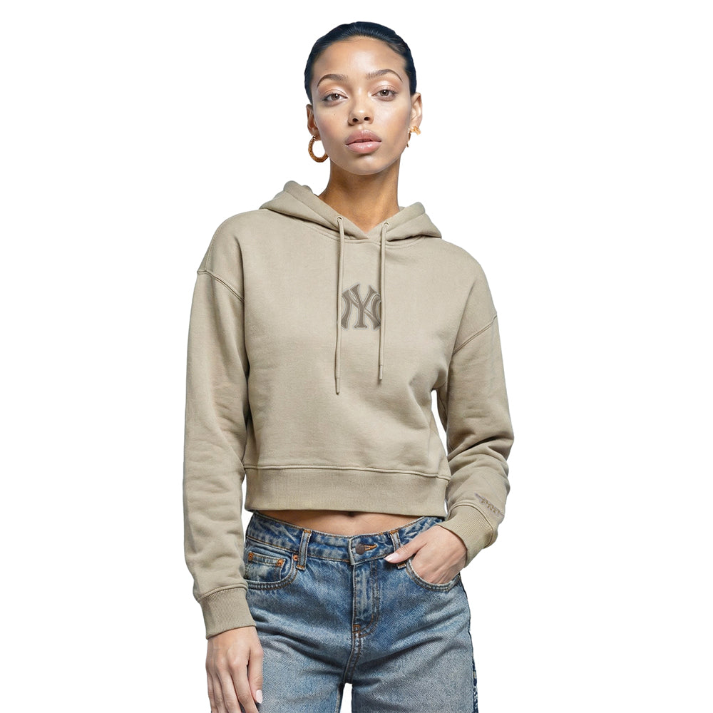 MLB NEW YORK YANKEES WINGSPAN WOMEN'S FLC CROPPED PO HOODIE (TAUPE)