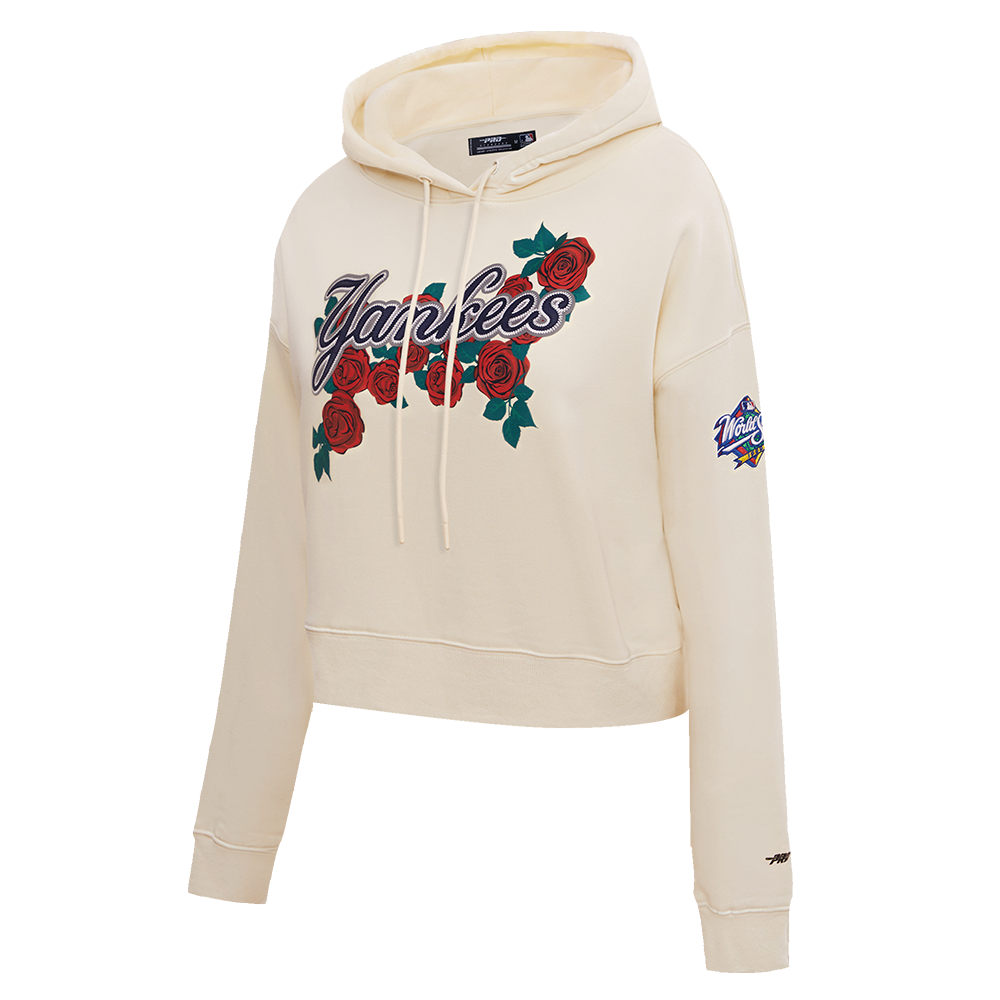 MLB NEW YORK YANKEES ROSES WOMEN S CROPPED PO HOODIE EGGSHELL