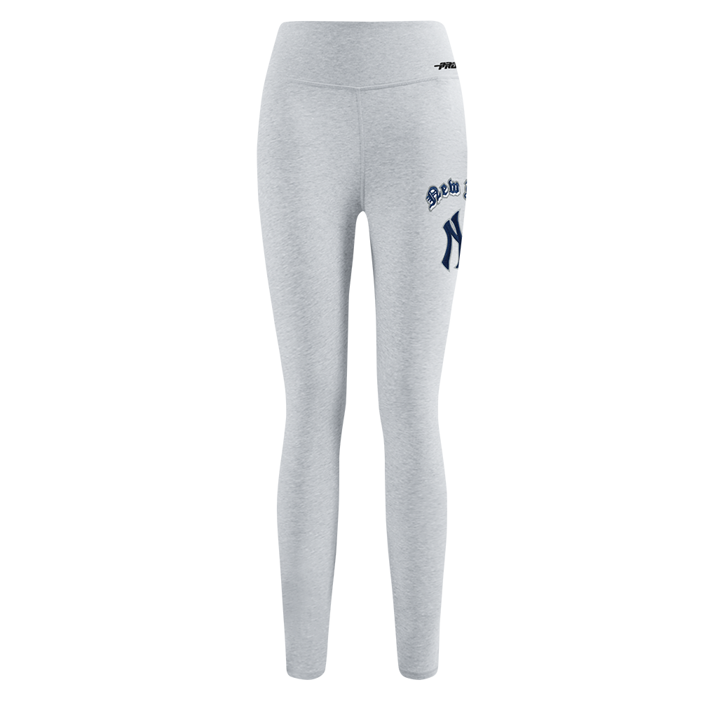MLB NEW YORK YANKEES OLD ENGLISH WOMEN'S HIGH WAIST JERSEY LEGGING (HEATHER GREY)