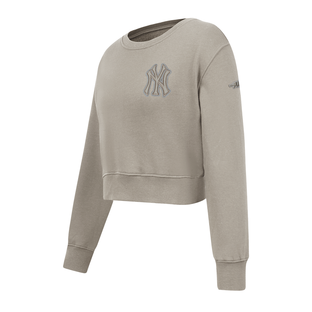 MLB NEW YORK YANKEES NEUTRAL LITTLE GIRLS FLEECE CREWNECK (TAUPE)