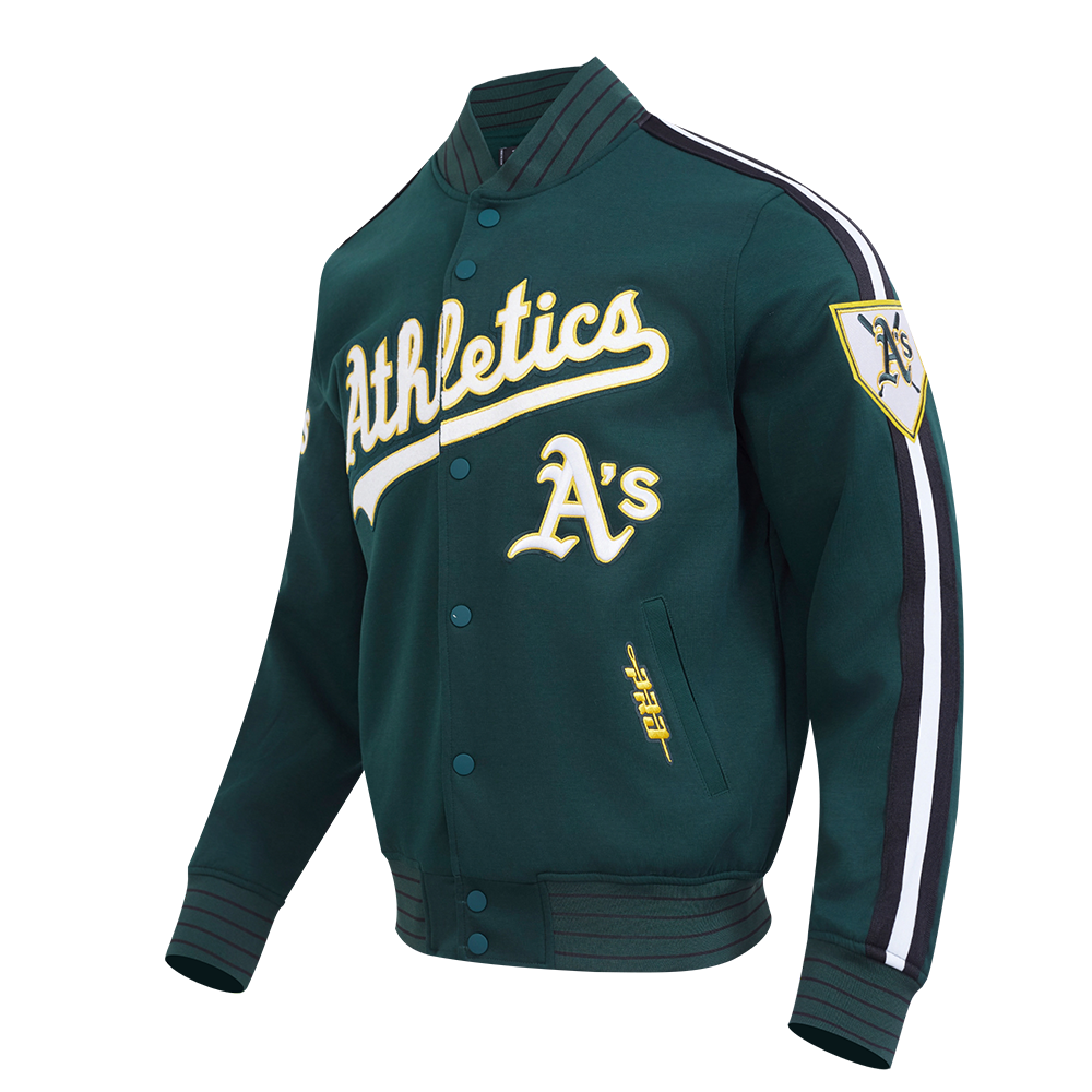 MLB OAKLAND ATHLETICS CURRENT LOGO PRO GAME DAY MEN'S DOUBLE KNIT JACKET (FOREST GREEN/BLACK/WHITE)