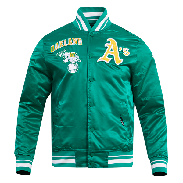 OAKLAND ATHLETICS RETRO CLASSIC RIB SATIN JACKET (EGGSHELL/KELLY GREEN –  Pro Standard