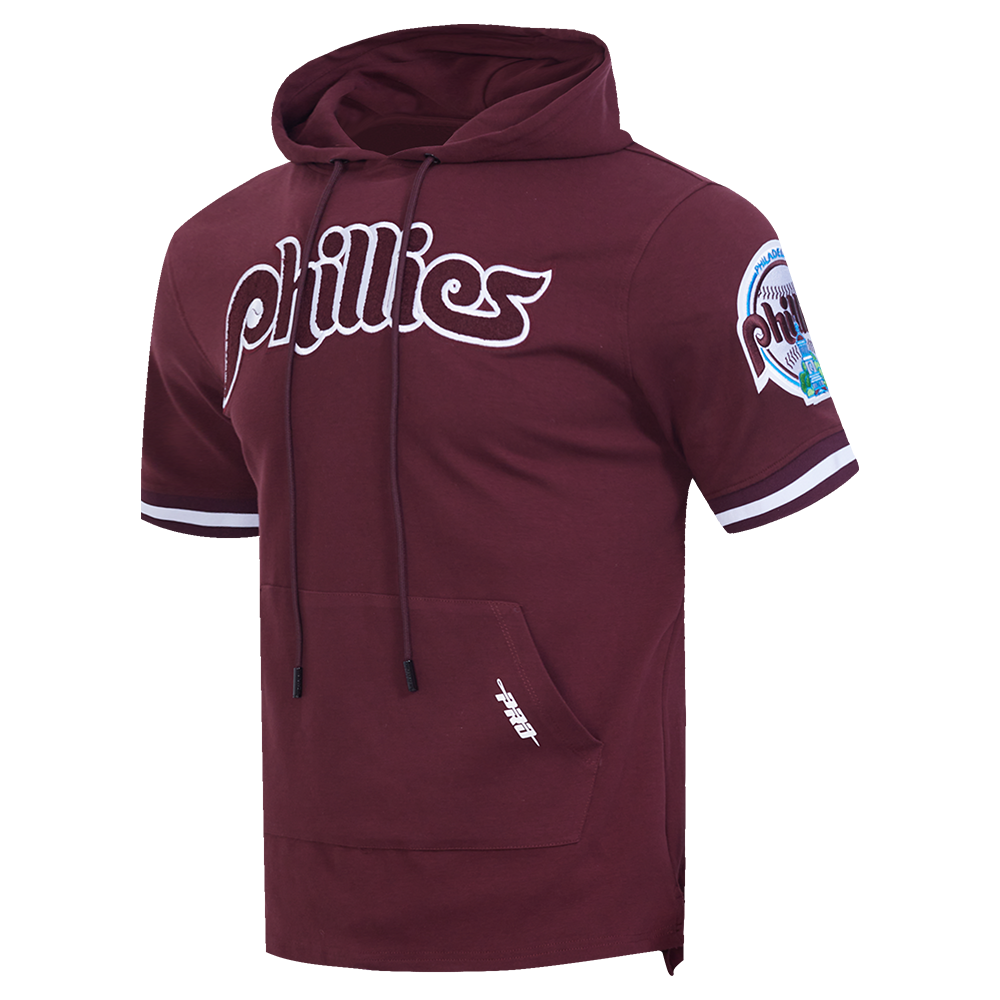 MLB PHILADELPHIA PHILLIES CLASSIC CHENILLE DOUBLE KNIT SHORT SLEEVE PULLOVER HOODIE (WINE)
