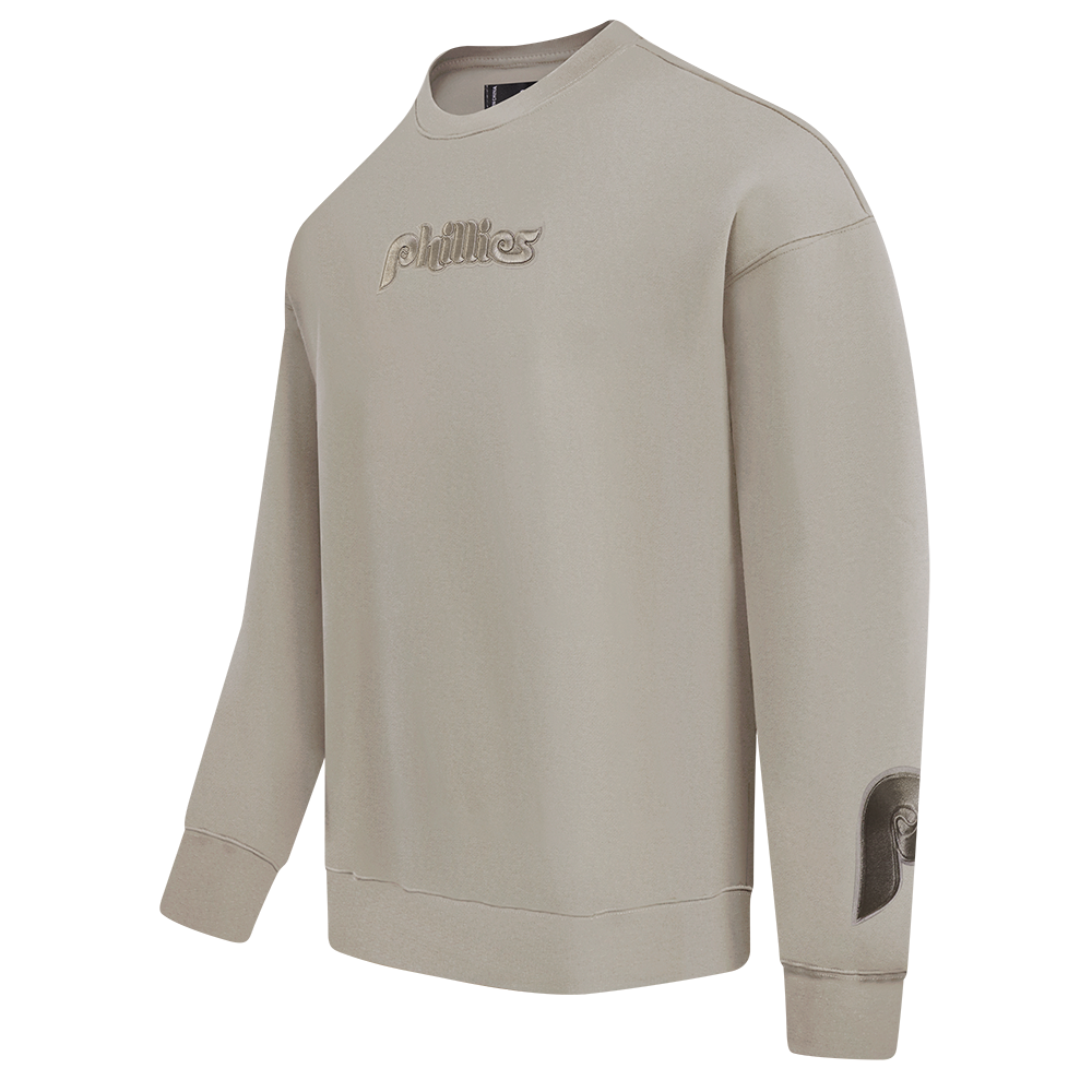 MLB PHILADELPHIA PHILLIES WINGSPAN MEN'S DROP SHOULDER FLEECE CREWNECK (TAUPE)