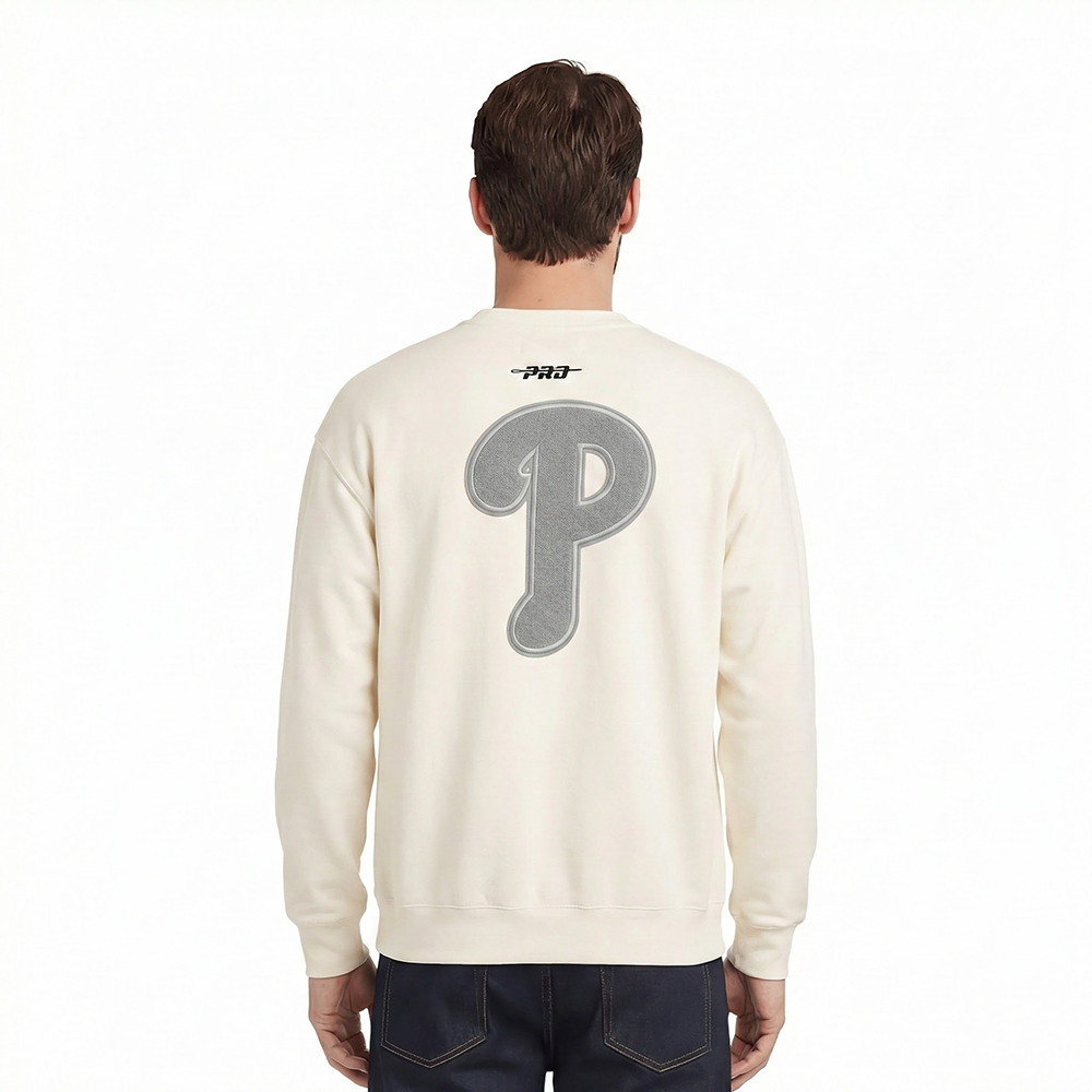 MLB PHILADELPHIA PHILLIES REVERSE FRENCH TERRY MEN'S DROP SHOULDER FLEECE CREWNECK (EGGSHELL)