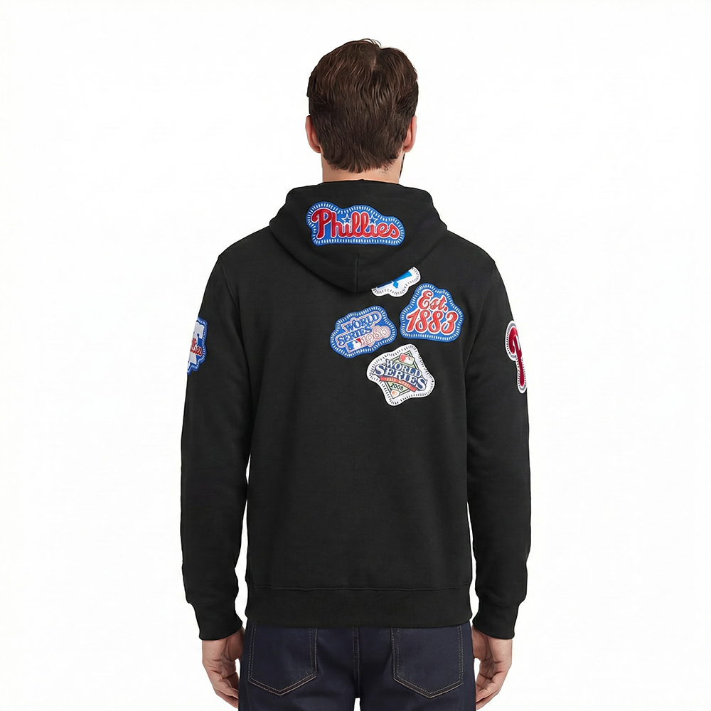 MLB PHILADELPHIA PHILLIES DIY PICK STITCH MEN'S DOUBLE KNIT PULLOVER HOODIE (BLACK)