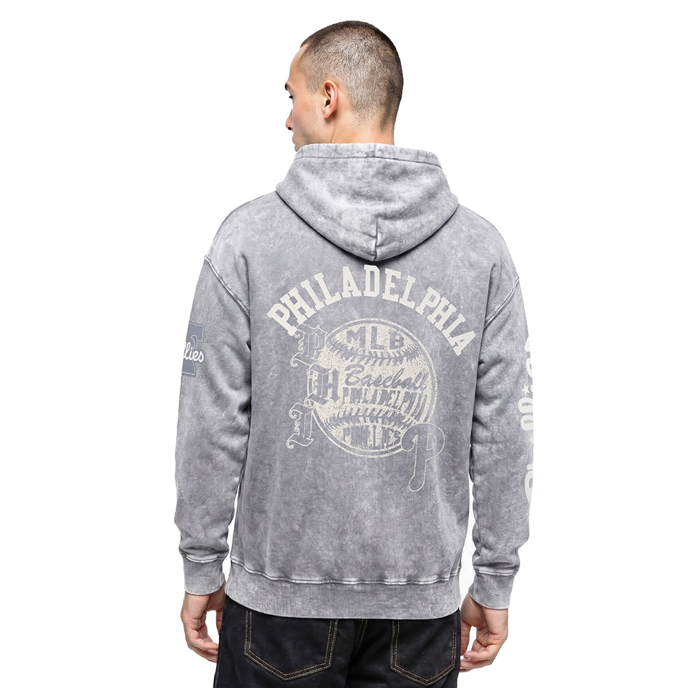 MLB PHILADELPHIA PHILLIES STREET TEAM MEN'S ENZYME WASH DS FT PO HOODIE (WASHED GREY)