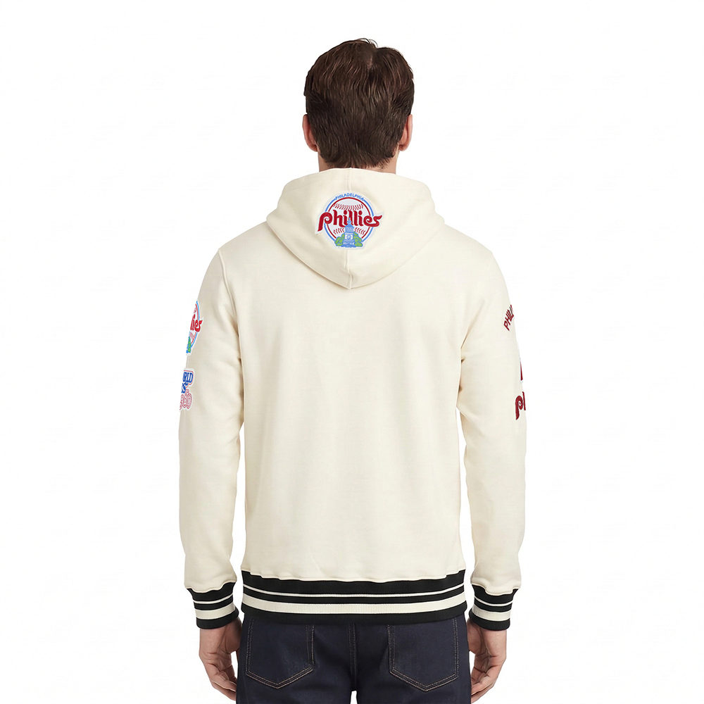MLB PHILADELPHIA PHILLIES RETRO CLASSICS MEN'S PULL OVER HOODIE (EGGSHELL/ BLACK)