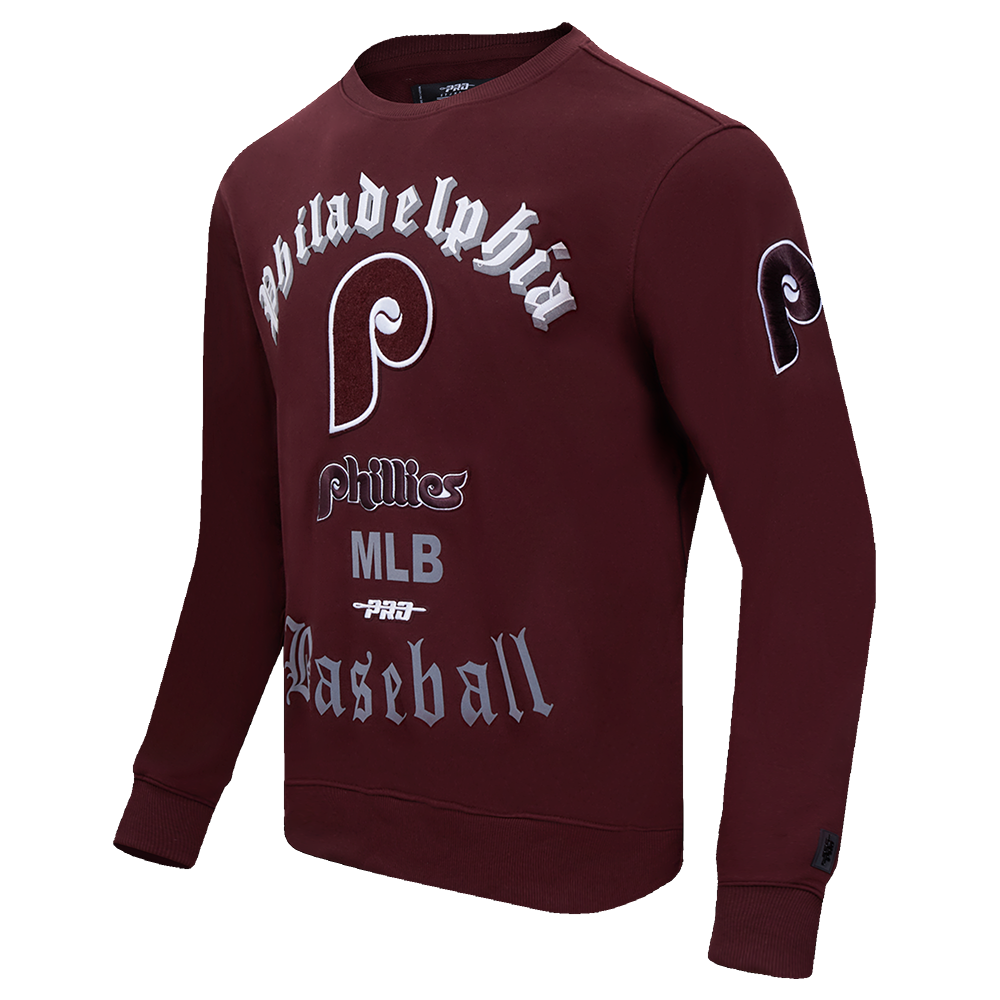 MLB PHILADELPHIA PHILLIES OLD ENGLISH MEN'S CREWNECK (WINE)