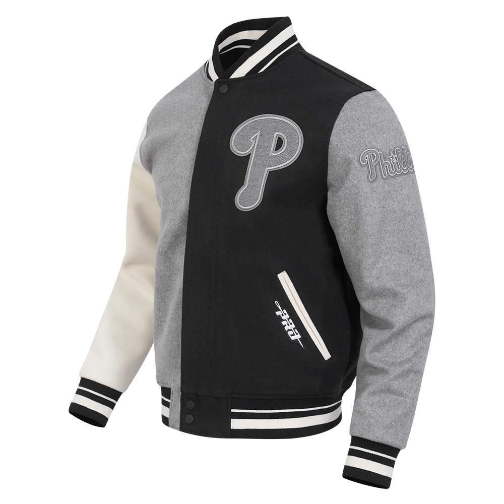 MLB PHILADELPHIA PHILLIES REVERSE FRENCH TERRY MEN'S CB WOOL VARSIT (BLACK/GRAY/EGGSHELL)