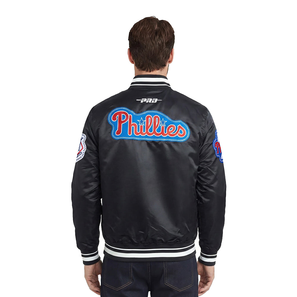 MLB PHILADELPHIA PHILLIES DIY PICK STITCH MEN'S RIB SATIN JACKET (BLACK)