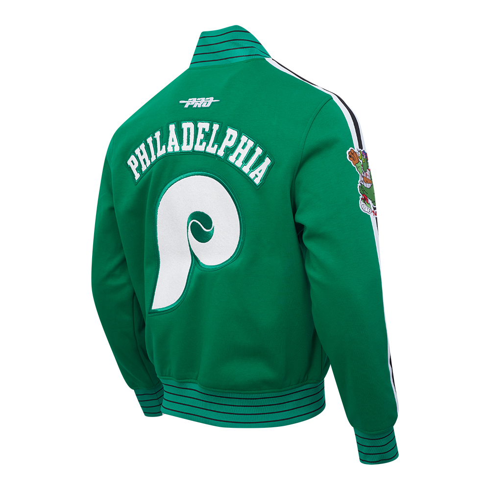 MLB PHILADELPHIA PHILLIES COOPERSTOWN LOGO PRO GAME DAY MEN'S DOUBLE KNIT JACKET (KELLY GREEN/WHITE/BLACK)