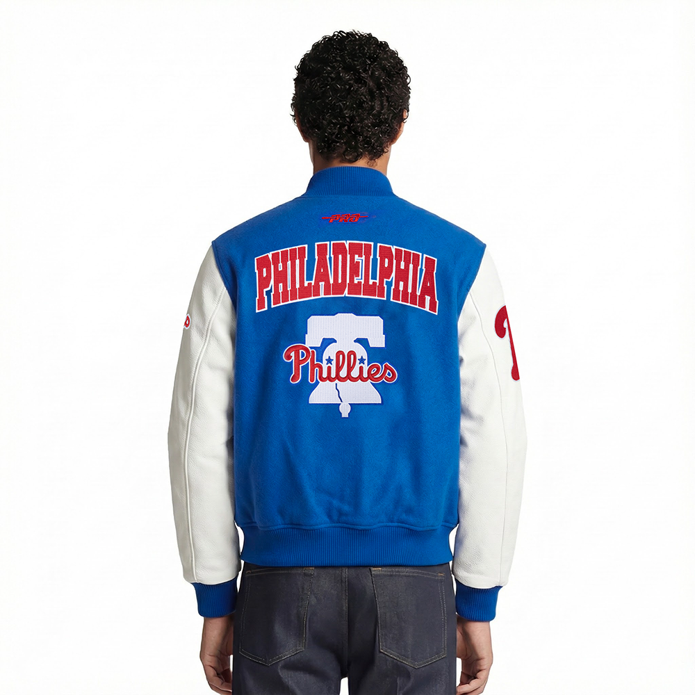 MLB PHILADELPHIA PHILLIES CITY ARCH MEN'S WOOL VARSITY JACKET (ROYAL BLUE/WHITE)