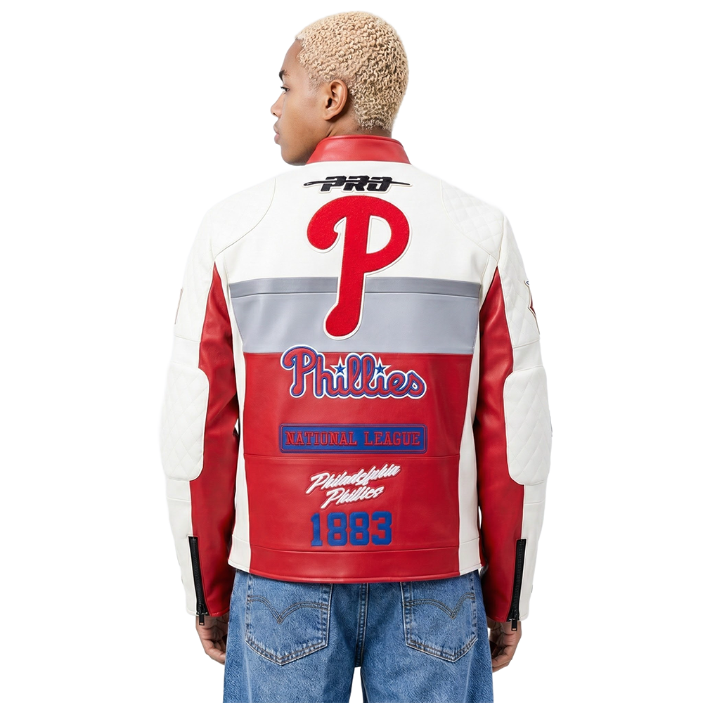 MLB PHILADELPHIA PHILLIES MEN'S MOTO JACKET (EGGSHELL/ RED)