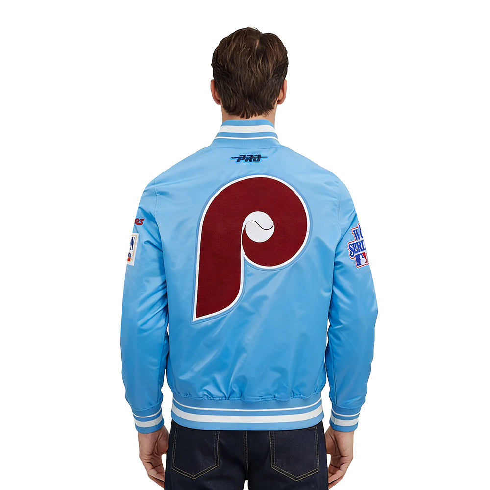 MLB PHILADELPHIA PHILLIES RETRO CLASSICS MEN'S PRO SATIN YD RIB JACKET (UNIVERSITY BLUE)