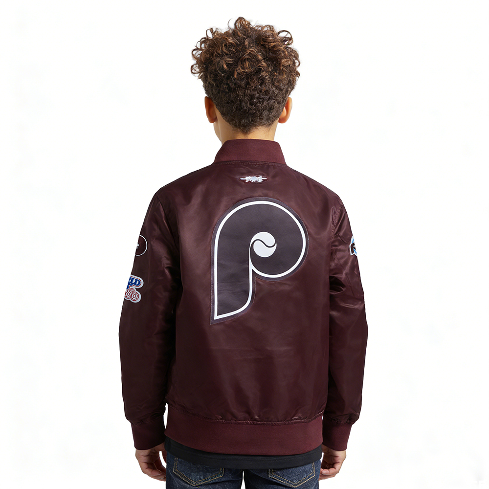MLB PHILADELPHIA PHILLIES CLASSIC CHENILLE BIG BOY'S  SATIN JACKET (WINE)