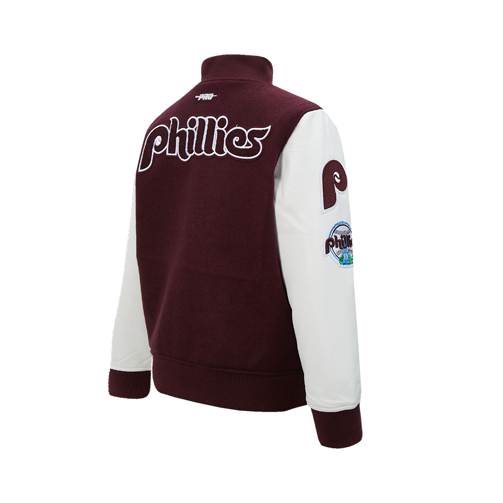 MLB PHILADELPHIA PHILLIES CLASSIC BIG BOYS WOOL VARSITY JACKET (WINE/WHITE)