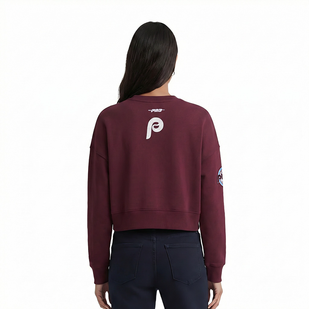 MLB PHILADELPHIA PHILLIES GAME DAY CLASSICS WOMEN'S DOUBLE KNIT CREWNECK (WINE)