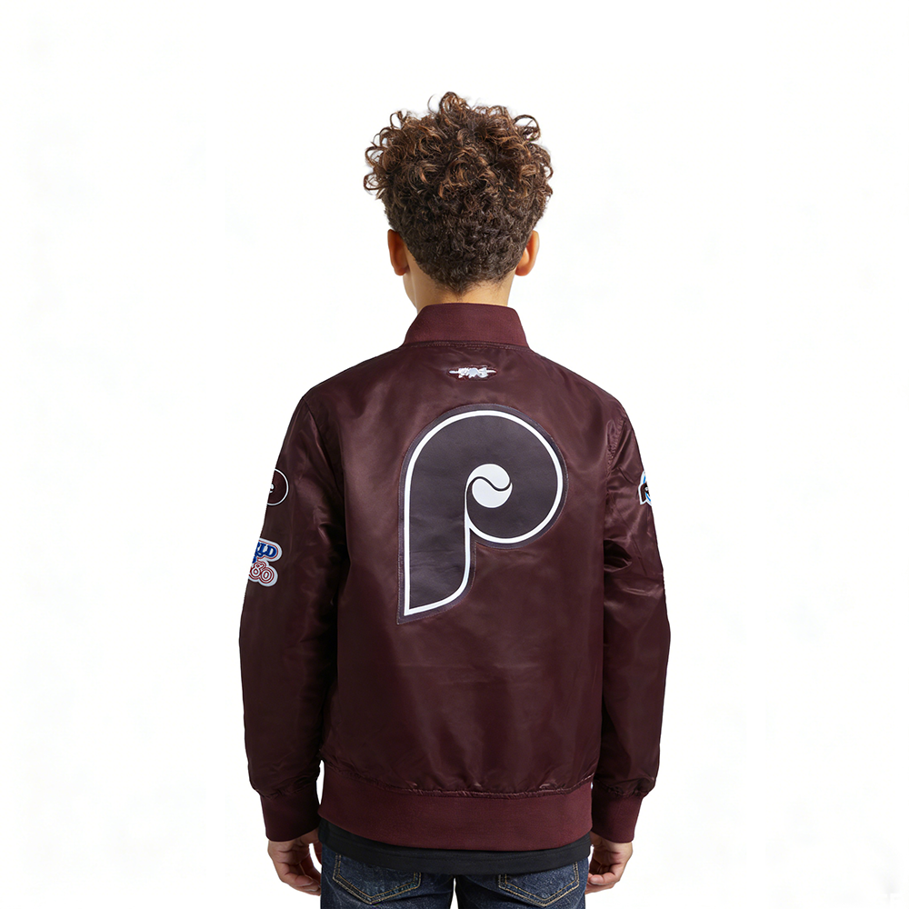 MLB PHILADELPHIA PHILLIES CLASSIC CHENILLE LITTLE BOY'S  SATIN JACKET (WINE)