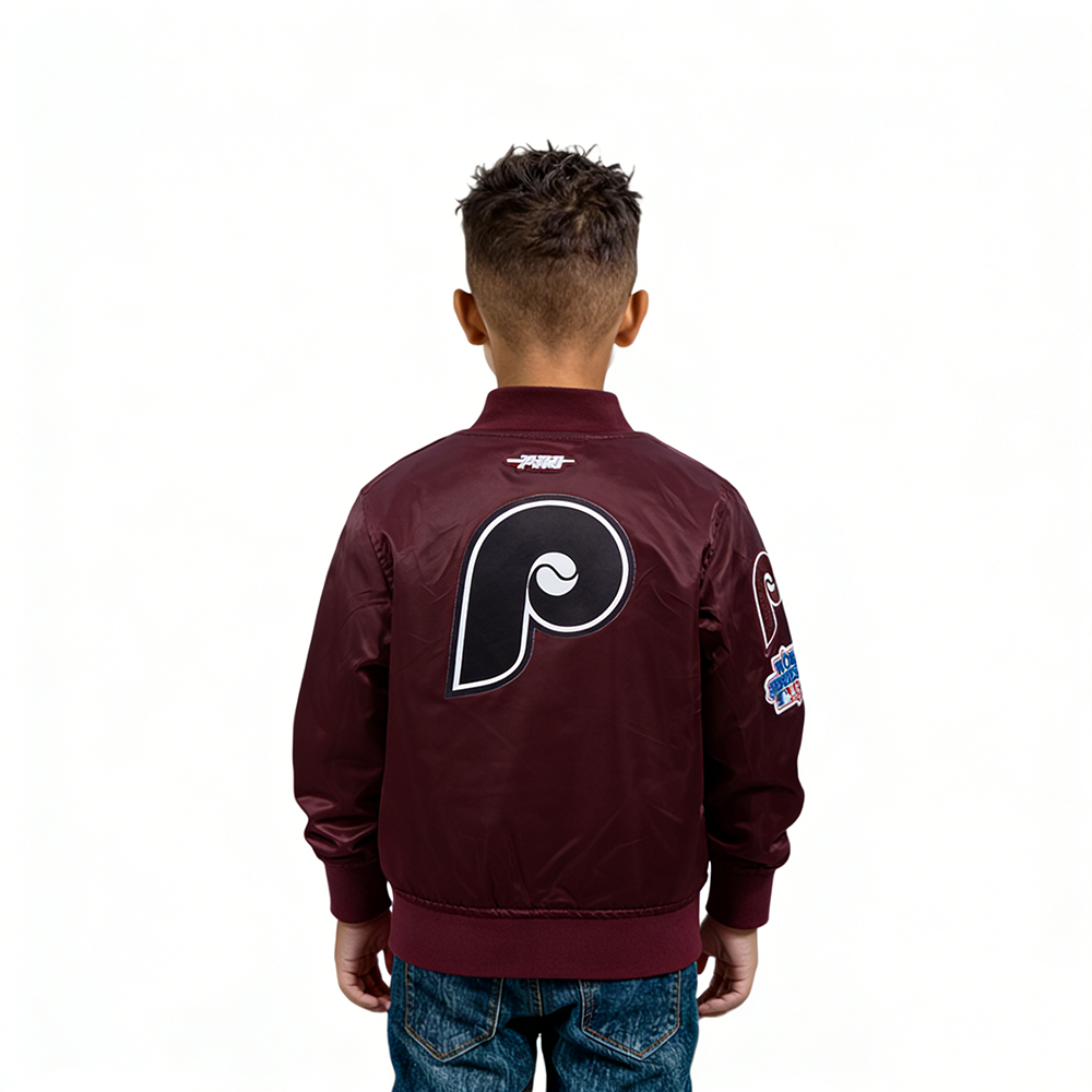 MLB PHILADELPHIA PHILLIES CLASSIC CHENILLE TODDLER BOY'S  SATIN JACKET (WINE)