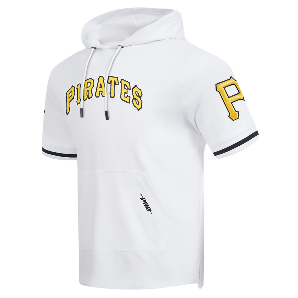 MLB PITTSBURGH PIRATES CLASSIC CHENILLE MEN'S DOUBLE KNIT SHORT SLEEVE PULLOVER HOODIE (WHITE/BLACK)