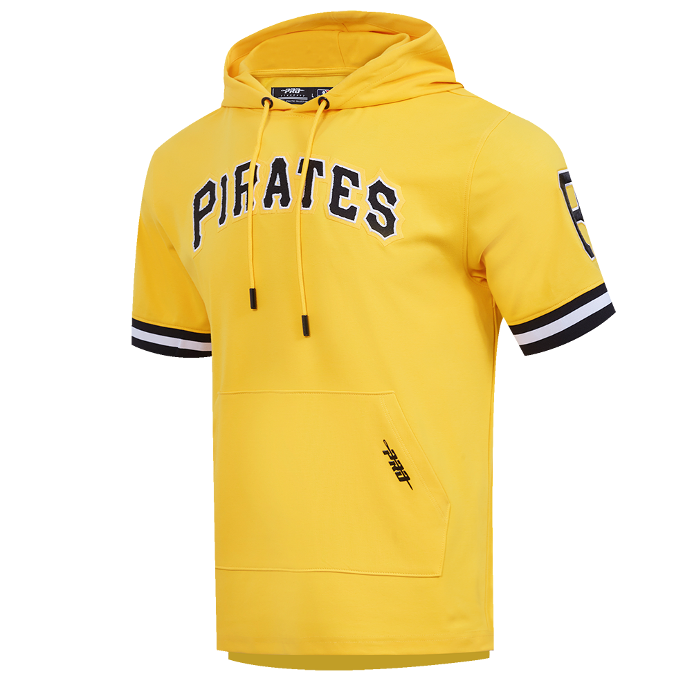 MLB PITTSBURGH PIRATES CLASSIC CHENILLE MEN'S DOUBLE KNIT SHORT SLEEVE PULLOVER HOODIE (YELLOW/BLACK)