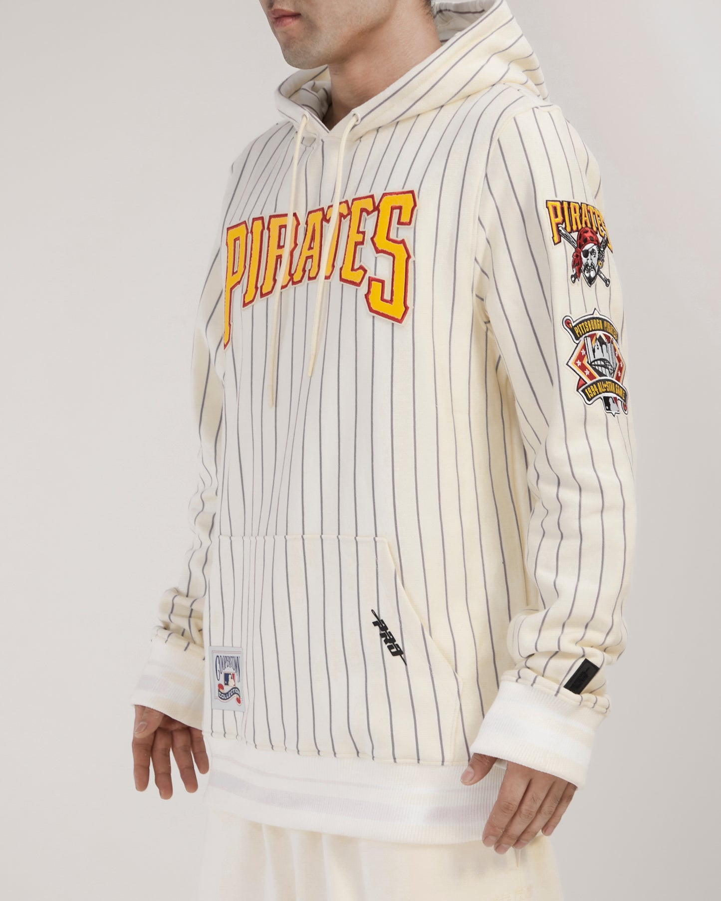 MLB PITTSBURGH PIRATES PINSTRIPE RETRO CLASSIC RIB FLC PO HOODIE (EGGSHELL/ GREY)