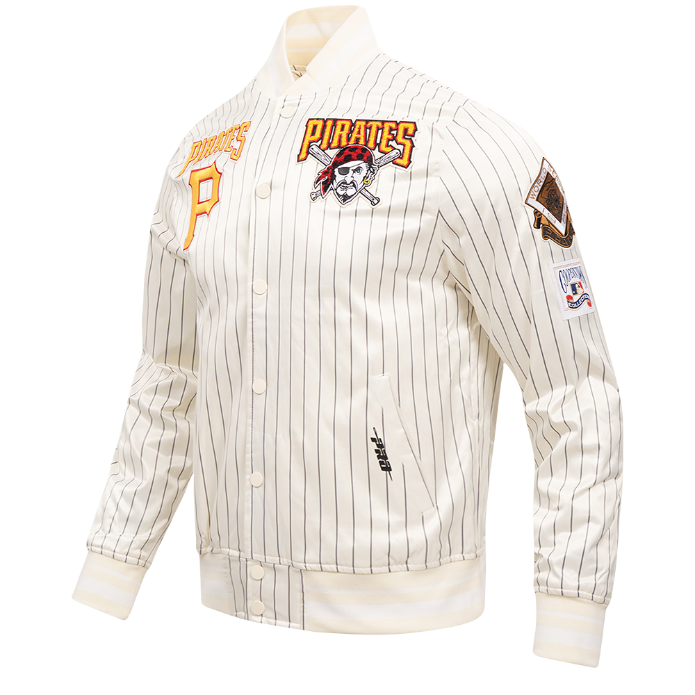 MLB PITTSBURGH PIRATES PINSTRIPE RETRO CLASSIC MEN'S RIB SATIN JACKE (EGGSHELL/ GREY)